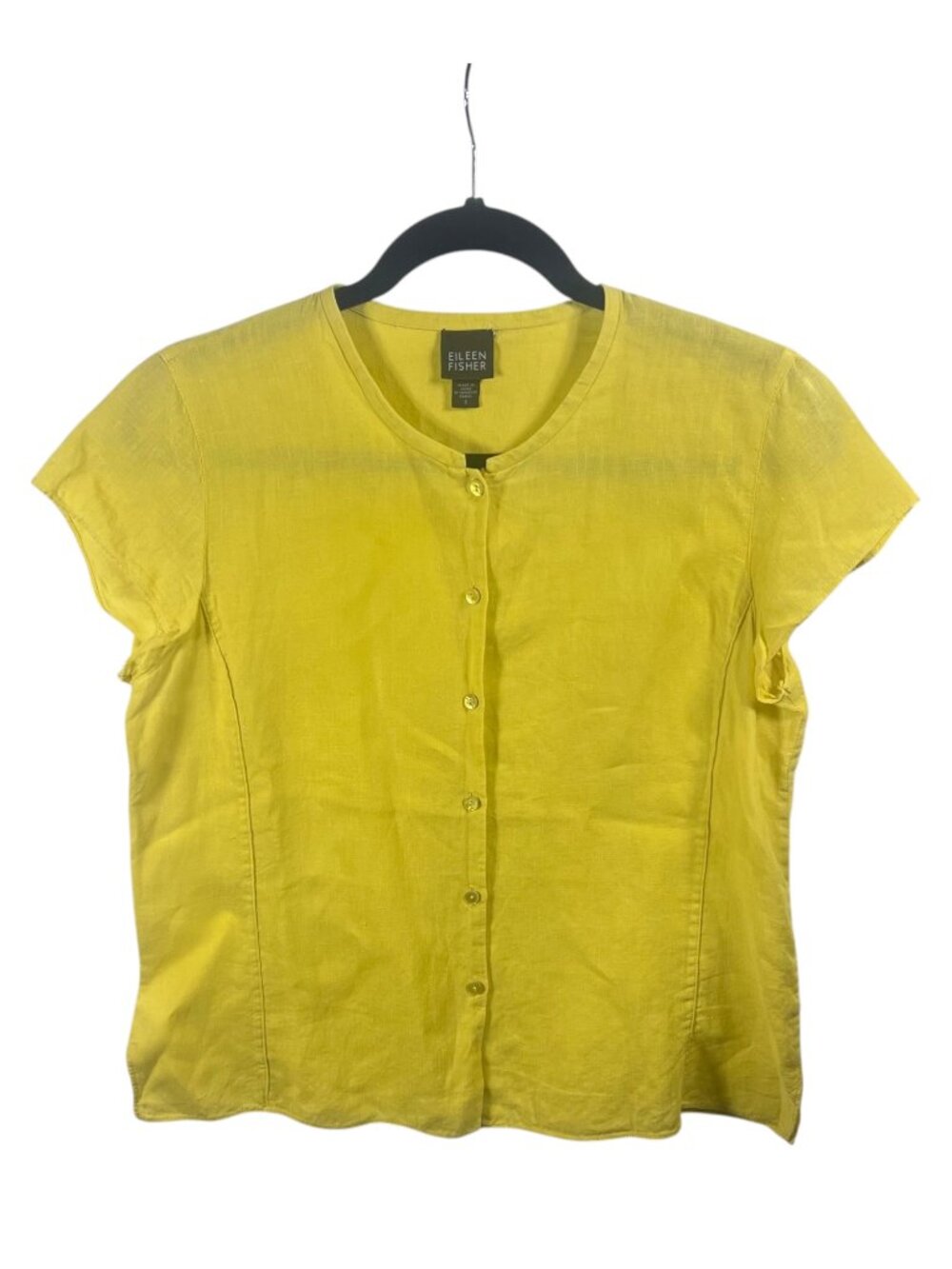 Eileen Fisher Top Womens Small Linen Button Down Short Sleeve Lagenlook Coastal